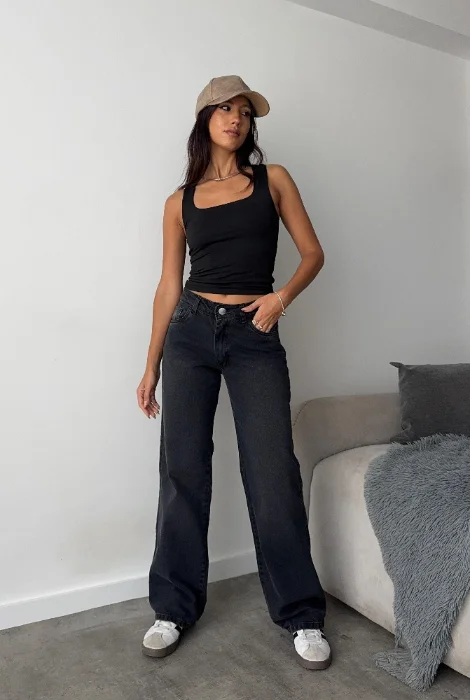 Baggy Negro Tiro Medio Scasso Jeans