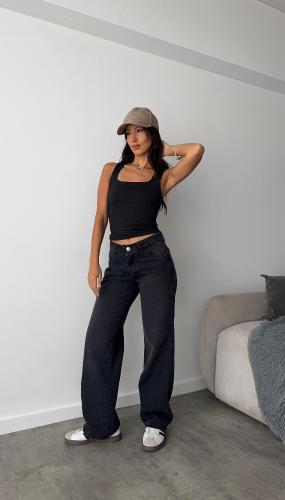 Baggy Negro Tiro Medio Scasso Jeans - Miniatura 4