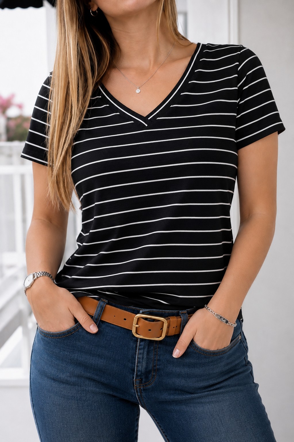 Remera en V Rayada X Talles - Modal Hilo Color - Imagen 2