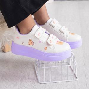 Zapatillas Capibara  Nena Blancas Suela Lila Rosa Infantil Livianas Velcro  Calidad - Miniatura 5