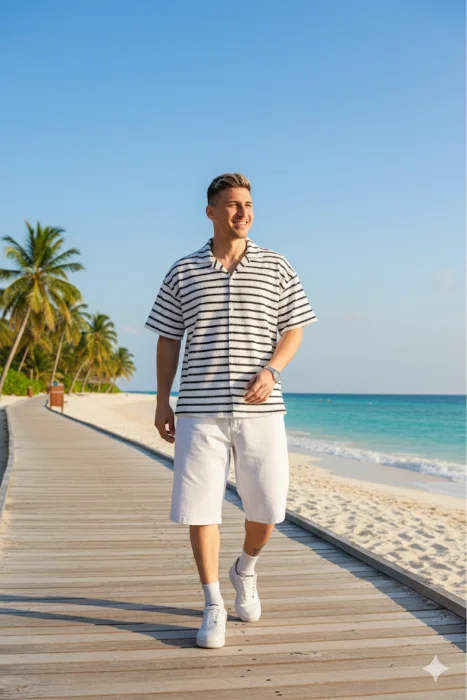 Camisa de Crochet Calado Tejido Oversize Cuello Cubano Hombre