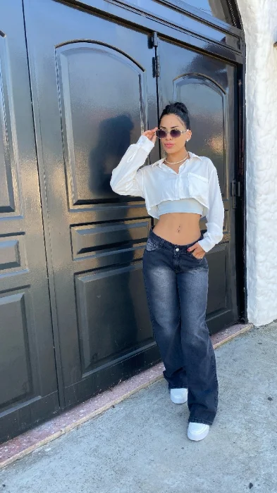 Wide Leg   Tiro bajo Gris