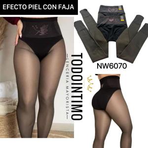 Calza Panty Efecto Piel con Faja Negro