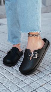 Suecos Birk con Hebilla Pamela Negro Eco