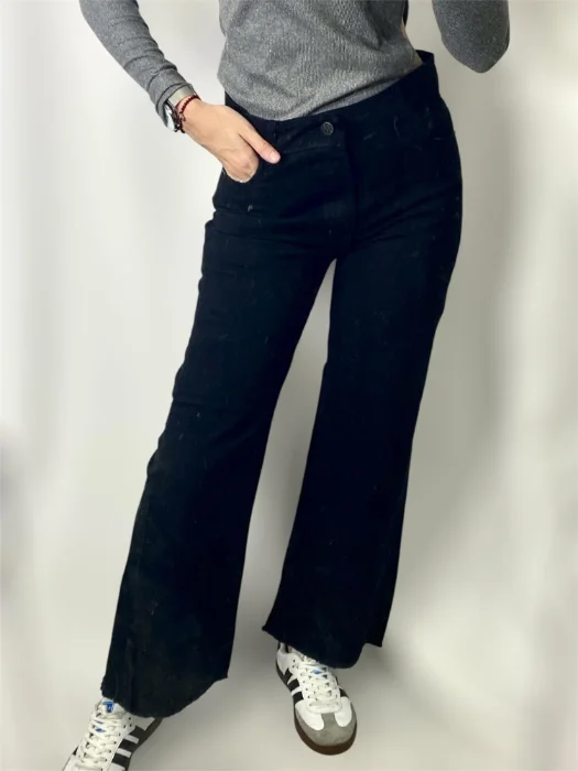 Art 25i105 Jeans  Wide Leg Negro con Flecos