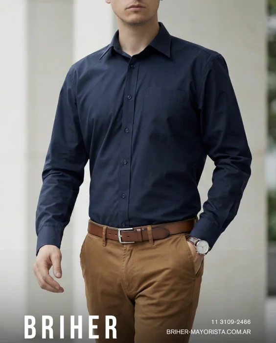 Camisa de Vestir Lisa Azul Marino
