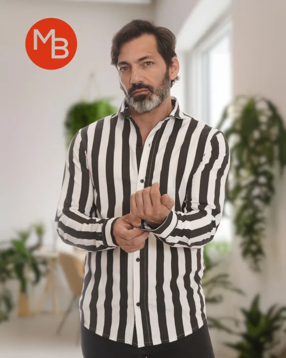 Camisa Elastizada Entallada Raya Ancha