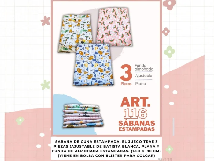 Sabana de Cuna Estampada 3 Piezas (116) Surtido de Colores