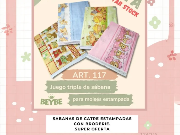 Sabana Moisés Estampada 3 Piezas (117) Surtido de Colores
