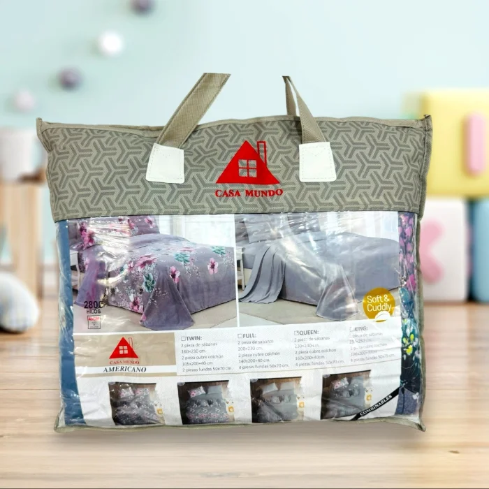 Sabanas Casa Mundo 2 en 1
2800 Hilos Tamaño King 
liso y Estampado Maleta