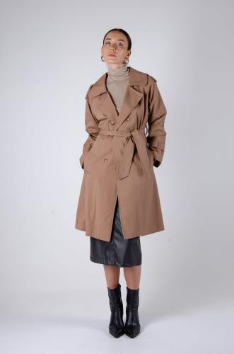 Trench Clasico Impermeable Forrado y Cruzado, con Charreteras, Lazo y Bolsillo
