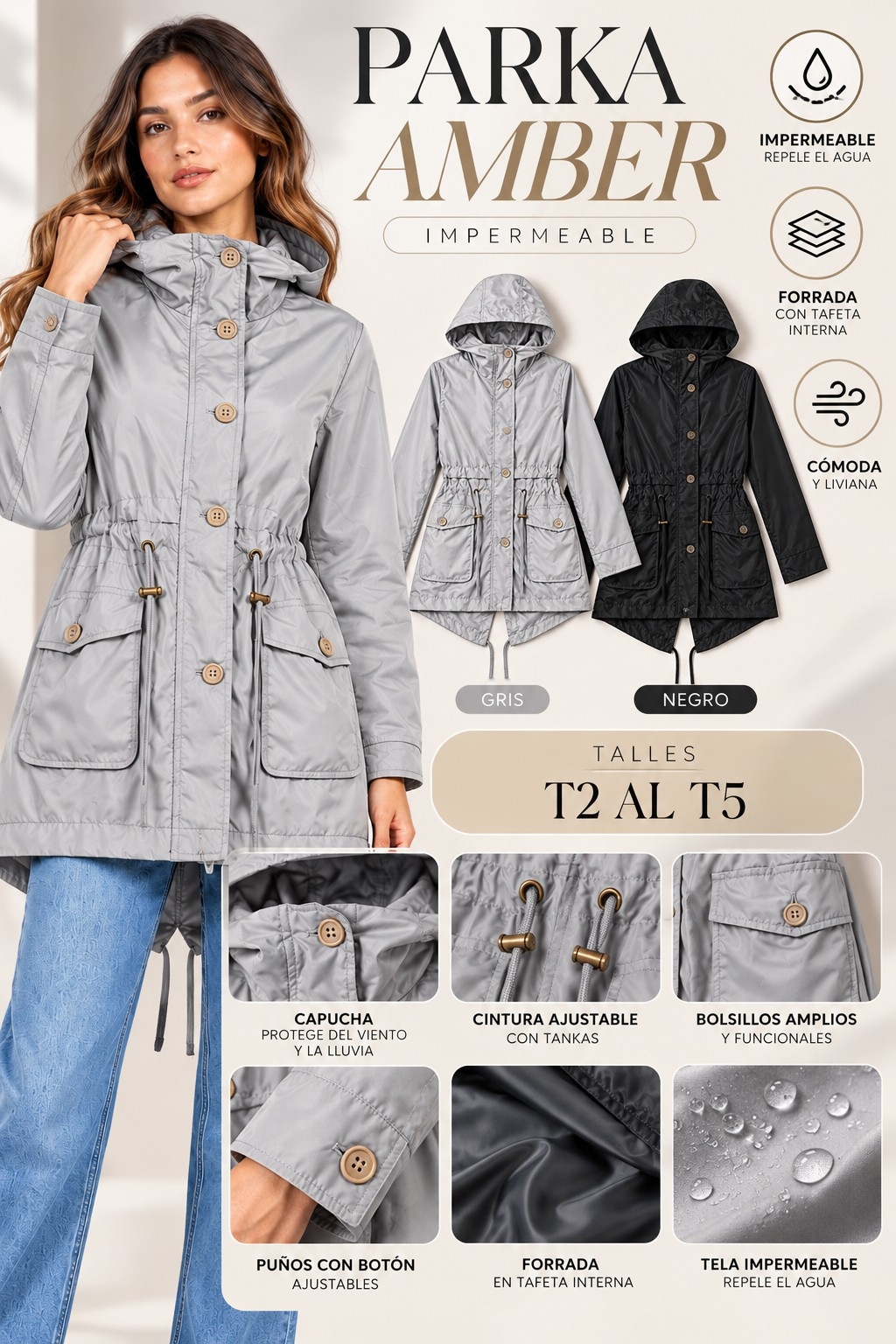 Parka "amber" Impermeable C/forro - Imagen 6