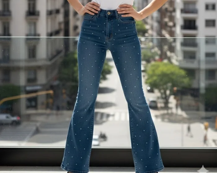 Jeans Oxford con Strass