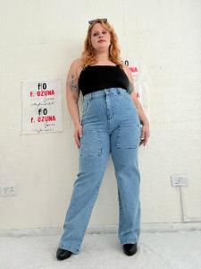 Wide-leg Bolsillo Cuadrado con Brillo