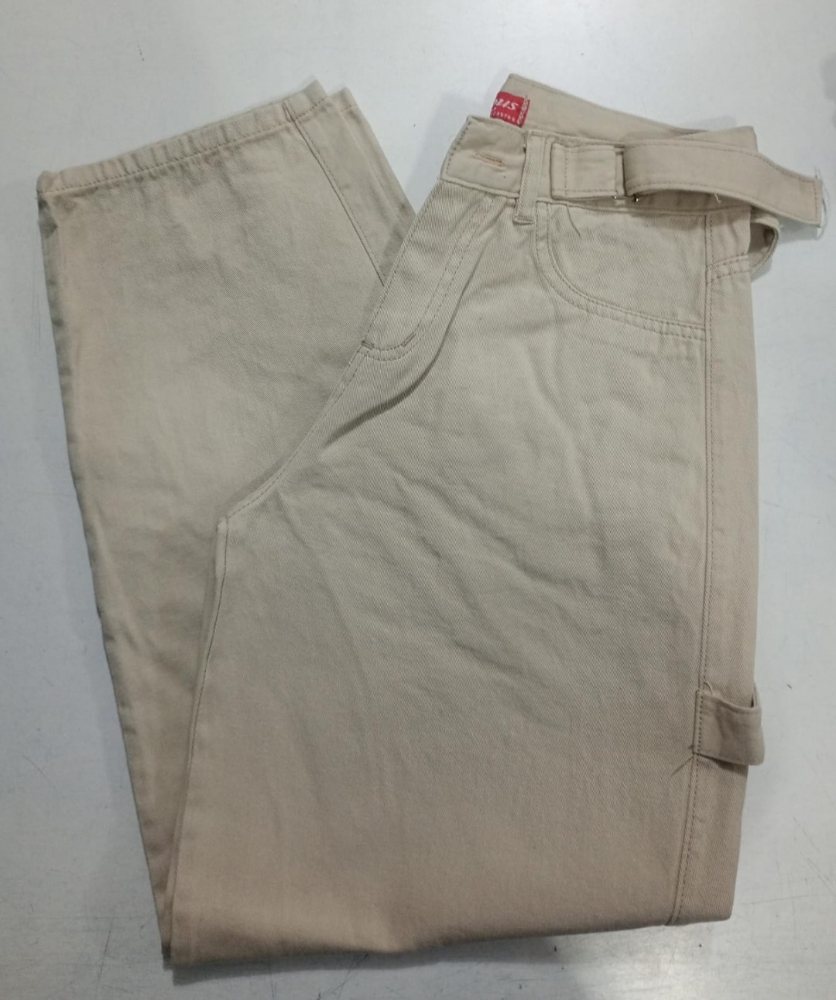Pantalon Baggy con Tira y Ajustador Color Beige - Imagen 2