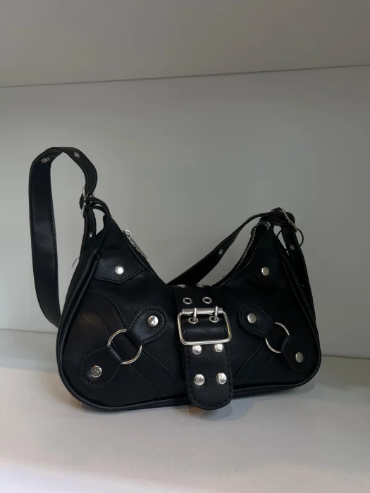 Cartera Mini Bag Baguette Negra Blanca Bordo