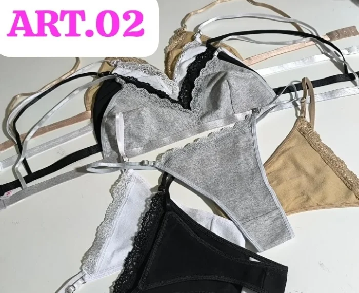Conjunto Bralette de Algodon Laycra con Encaje