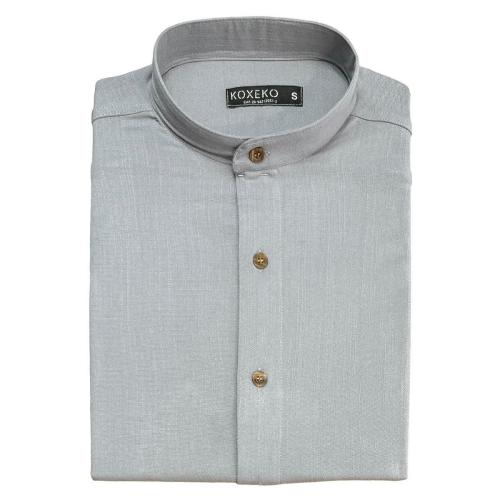 Camisa de Lino Cuello Mao - Miniatura 6