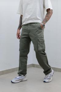 Pantalón Cargo Clásico Rígido de Gabardina Verde