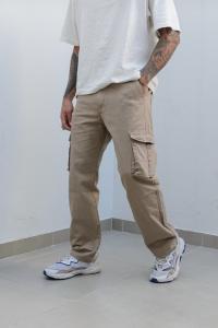 Pantalón Cargo Clásico Rígido de Gabardina Beigie