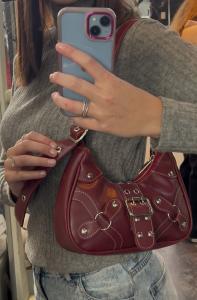 Cartera al Hombro Chica Mini Bag Baguette Bordo Negra - Miniatura 3