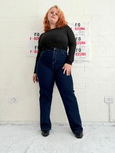 Wide Leg 48 al 56. Elastizados Color Azul con Hilo Camel