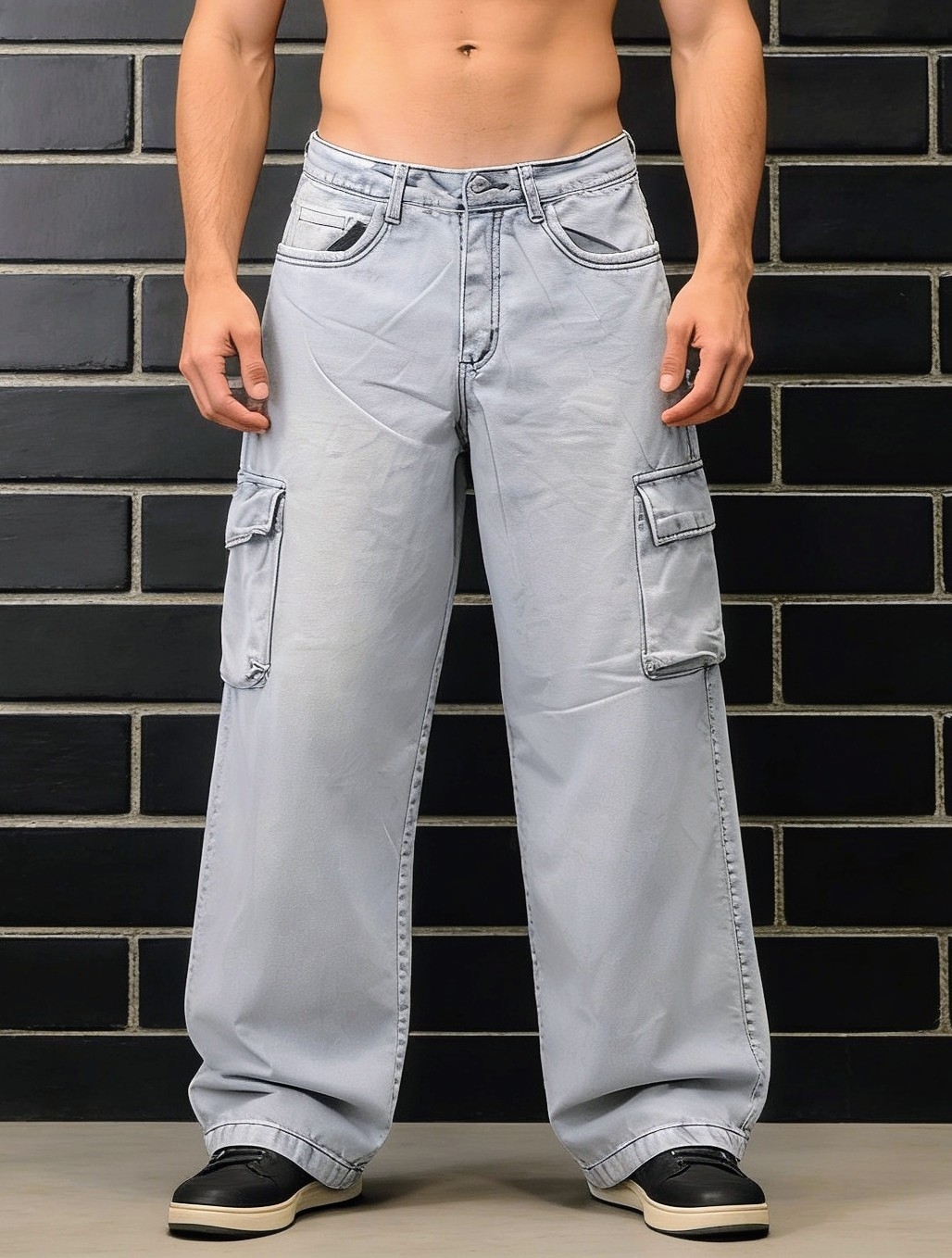 Pantalón Bagui Cargo Celeste Nevado - Imagen 3