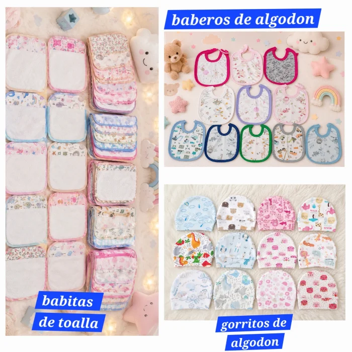 Babitas de Toalla, Babero,gorritos de Algodon   Pack X 12