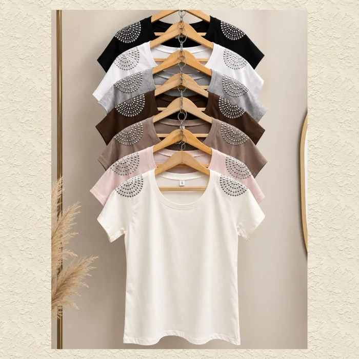 Remera Algodón Peinado con Strass