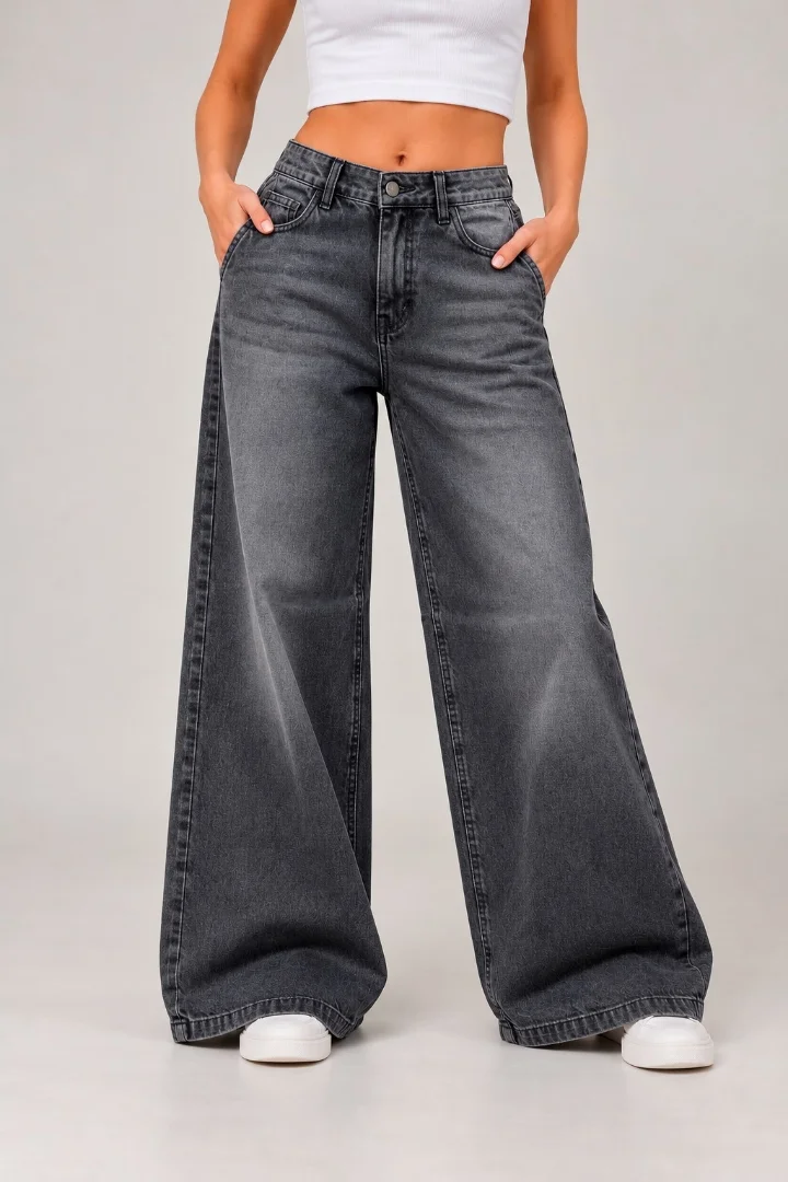 Jean "wide Leg" Gris Nevado Rigido - Imagen 1