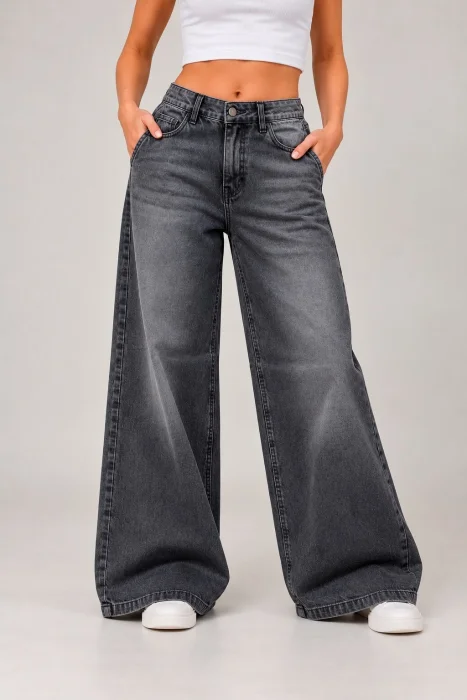 Jean "wide Leg" Gris Nevado Rigido