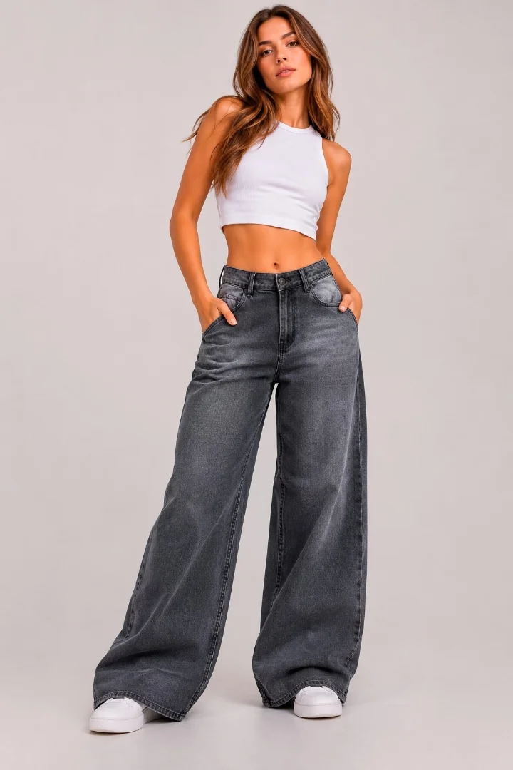 Jean "wide Leg" Gris Nevado Rigido - Imagen 4