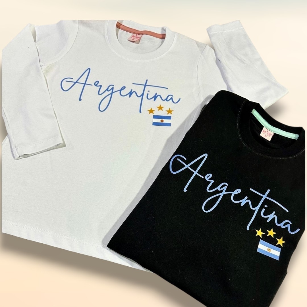 Camisetas Argentina 3 Estrellas Algodon Peinado Niñas - Imagen 2