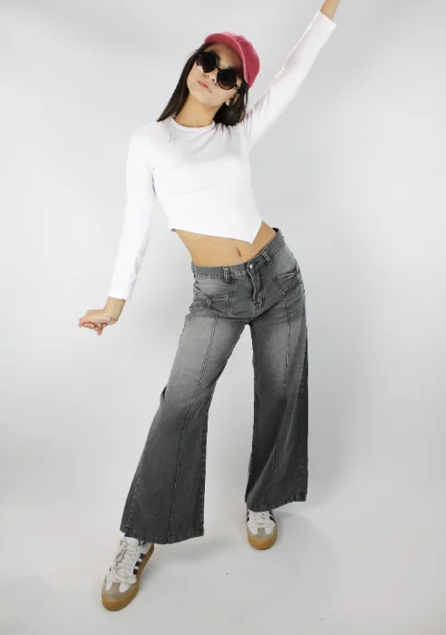 Pantalón Wide Leg Gris Arenado
