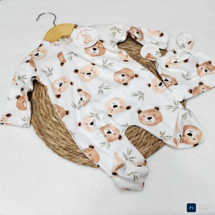 Enterito con Gorrito Estampado  Algodón Pima