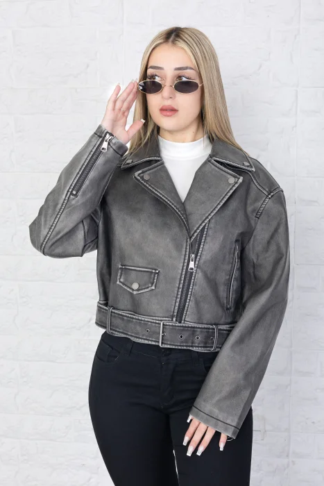 Campera Cuero Nevado con Cinto Yd