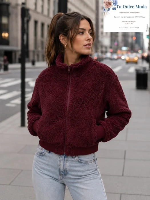 Campera Corderito con Cuello Alto