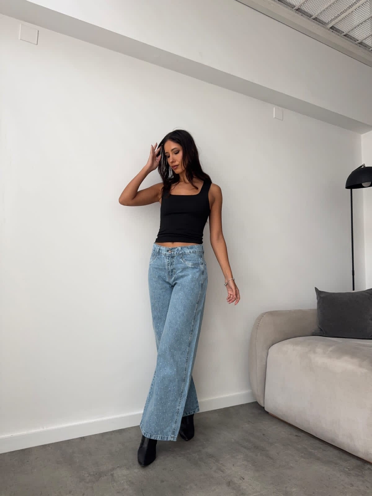 Wide Leg Celeste con Stars - Imagen 2