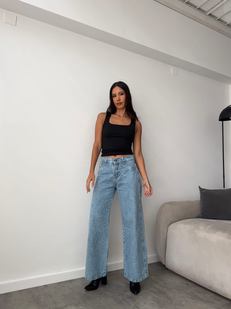 Wide Leg Celeste con Stars - Imagen 3