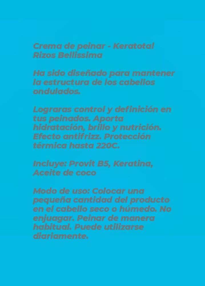 Bellissima Keratotal Rizos Dúo Shampoo + Crema de Peinar Perfumada, Excelente Calidad - Imagen 4