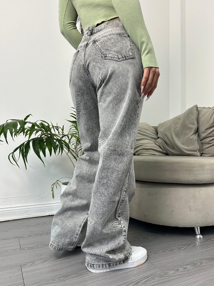 Wide Leg Tiro bajo Gris Claro - Imagen 3