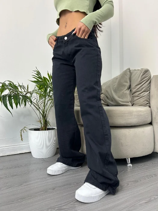 Wide Leg Tiro bajo Black