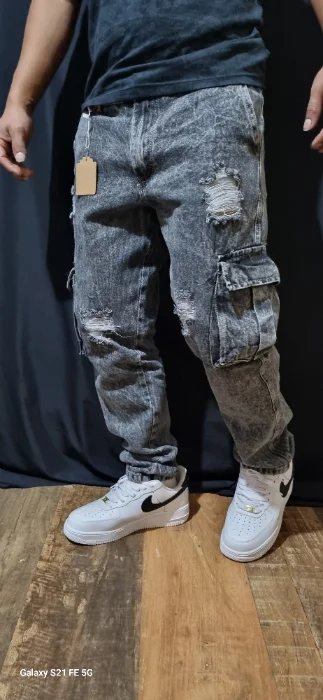 Mom Cargo C/ Rotura  Recto Gris