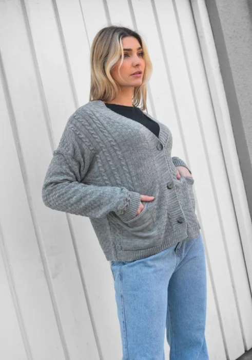 Cardigan con Bolsillo y Botones