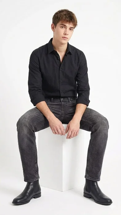 Jean Semi Recto Hombre Negro  Pantalón Ancho Caballero  Promos Hotsale