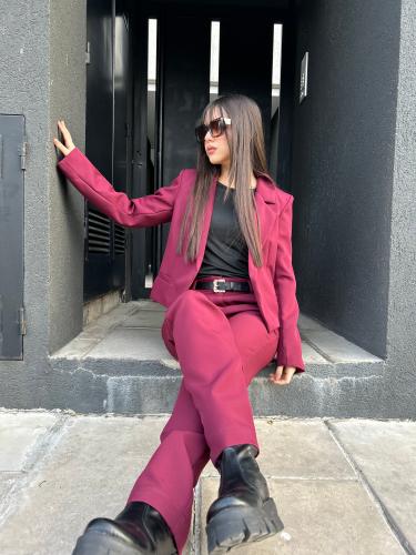 Conjunto Blazer Forrado con Hombreras y Doble Botón