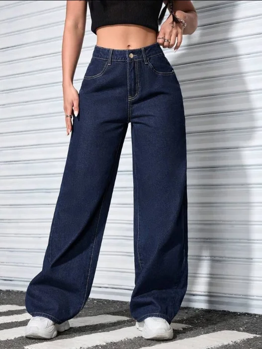 Jeans Wide Leg Azul Vintage Dama  Pantalones Anchos Mujer   Promos Hotsale Descuentos