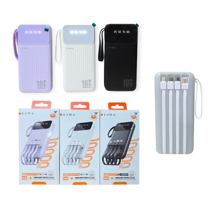 Power Bank Ezra 10000 Mah 2usb -1tipo C 4 Ficha Car (ez-s57)