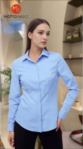 Camisa Entallada Pinzada Manga Larga Dama Celeste - Miniatura 1