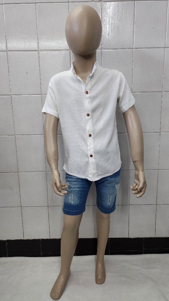 Camisas Lino Liso con Spandex de Ñiños Cuello Mao - Imagen 1